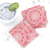 White Floral Moroccan on Coral Pink