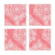 White Floral Moroccan on Coral Pink