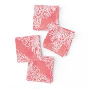 White Floral Moroccan on Coral Pink