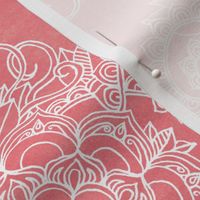 White Floral Moroccan on Coral Pink