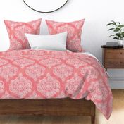 White Floral Moroccan on Coral Pink