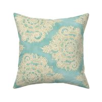 Cream Floral Moroccan on Light Teal - horizontal