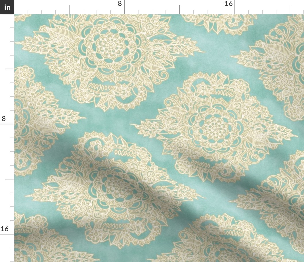 Cream Floral Moroccan on Light Teal - horizontal
