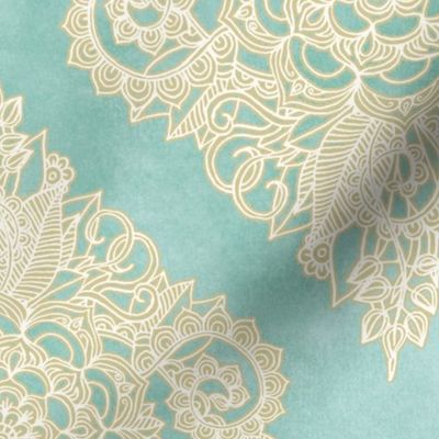 Cream Floral Moroccan on Soft Light Teal