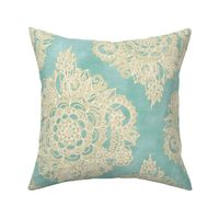 Cream Floral Moroccan on Soft Light Teal