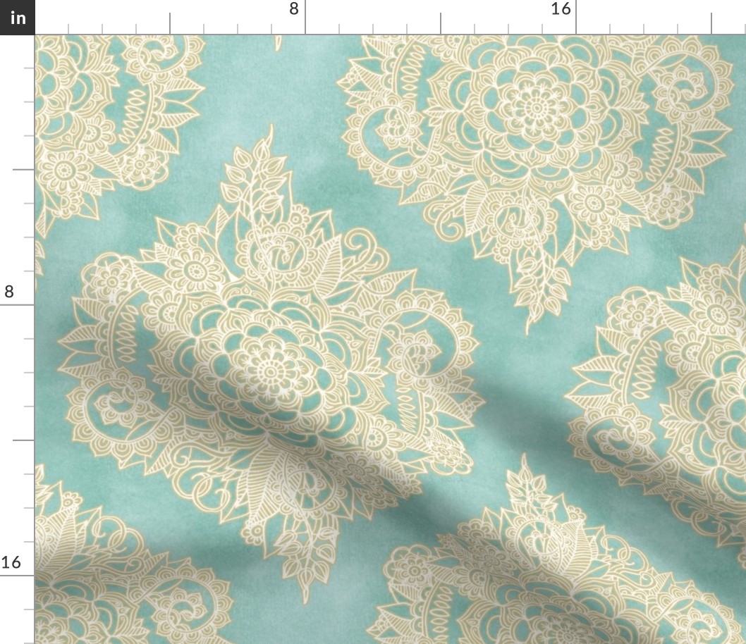 Cream Floral Moroccan on Soft Light Teal