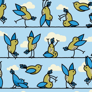 Yoga Birds: Playful Avian Asanas in Blue and Yellow