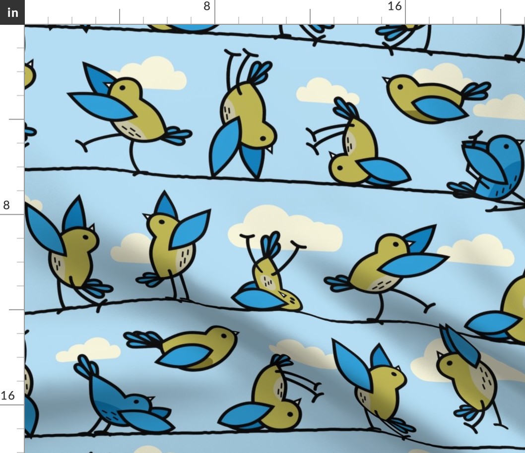 Yoga Birds: Playful Avian Asanas in Blue and Yellow