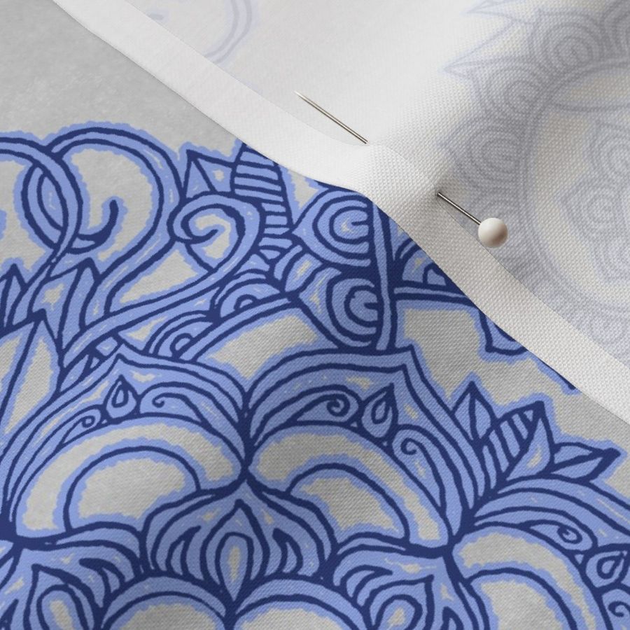 Cobalt Blue Floral Moroccan Doodle on Grey