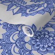 Cobalt Blue Floral Moroccan Doodle on Grey
