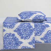 Cobalt Blue Floral Moroccan Doodle on Grey