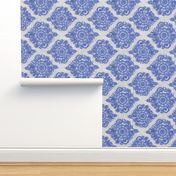 Cobalt Blue Floral Moroccan Doodle on Grey - horizontal