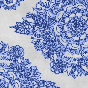 Cobalt Blue Floral Moroccan Doodle on Grey - horizontal