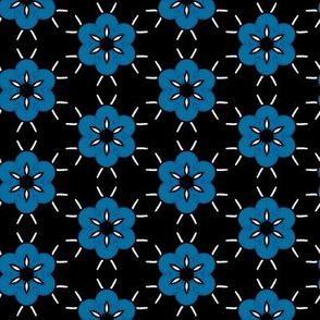 Blue Daisies on Black