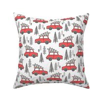 Holiday Christmas Grey Tree Red Car Woodland Fall 