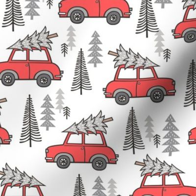 Holiday Christmas Grey Tree Red Car Woodland Fall 