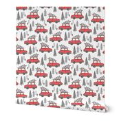 Holiday Christmas Grey Tree Red Car Woodland Fall 