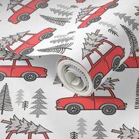 Holiday Christmas Grey Tree Red Car Woodland Fall 