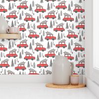 Holiday Christmas Grey Tree Red Car Woodland Fall 