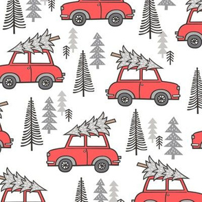 Holiday Christmas Grey Tree Red Car Woodland Fall 