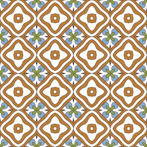 Brown and White Tile with Floral Elements