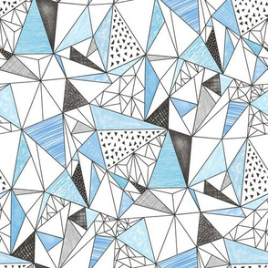 Triangles with Watercolor & Pencil blue