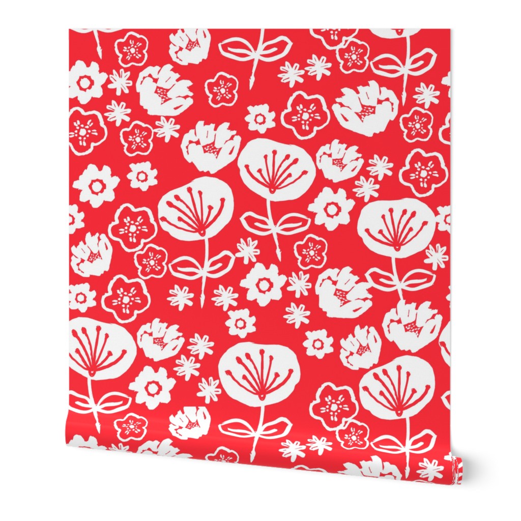 florals // red love valentines day flowers in hand-drawn illustration pattern
