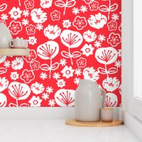 florals // red love valentines day flowers in hand-drawn illustration pattern