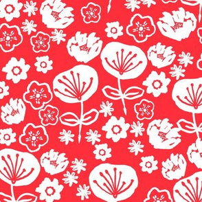 florals // red love valentines day flowers in hand-drawn illustration pattern