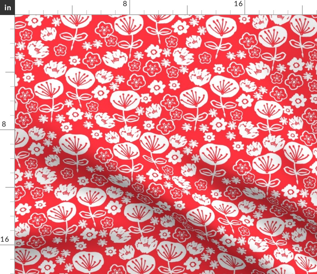 florals // red love valentines day flowers in hand-drawn illustration pattern