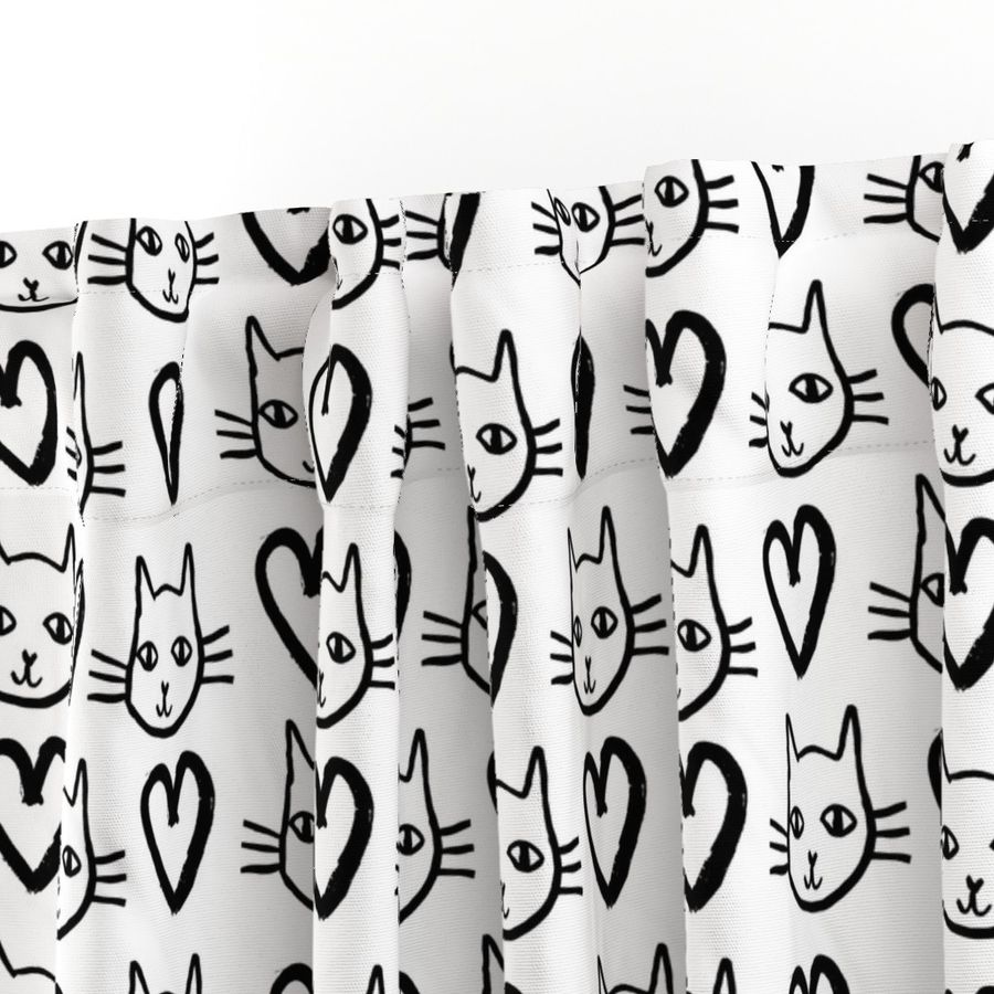 cat love // black and white valentines love hearts