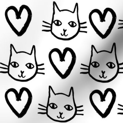 cat love // black and white valentines love hearts