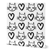 cat love // black and white valentines love hearts