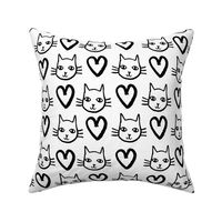 cat love // black and white valentines love hearts