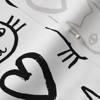 cat love // black and white valentines love hearts