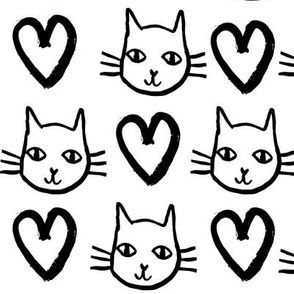 cat love // black and white valentines love hearts