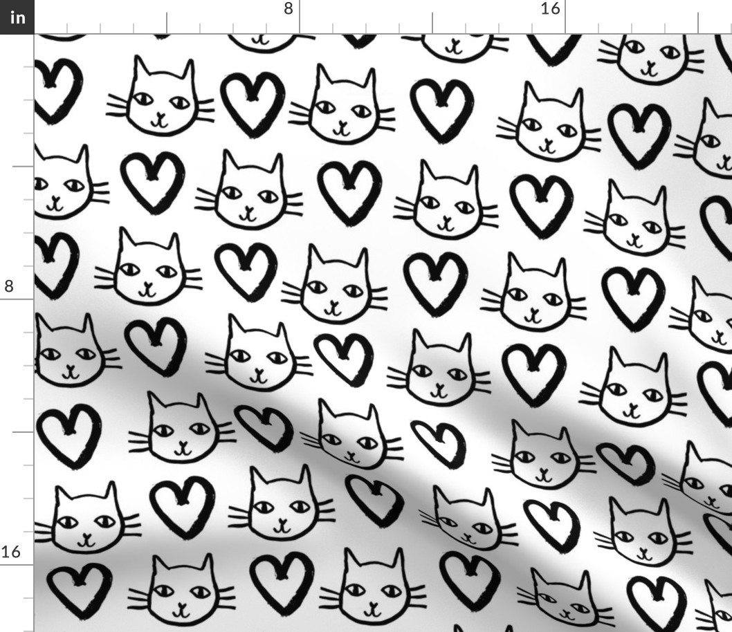 cat love // black and white valentines love hearts