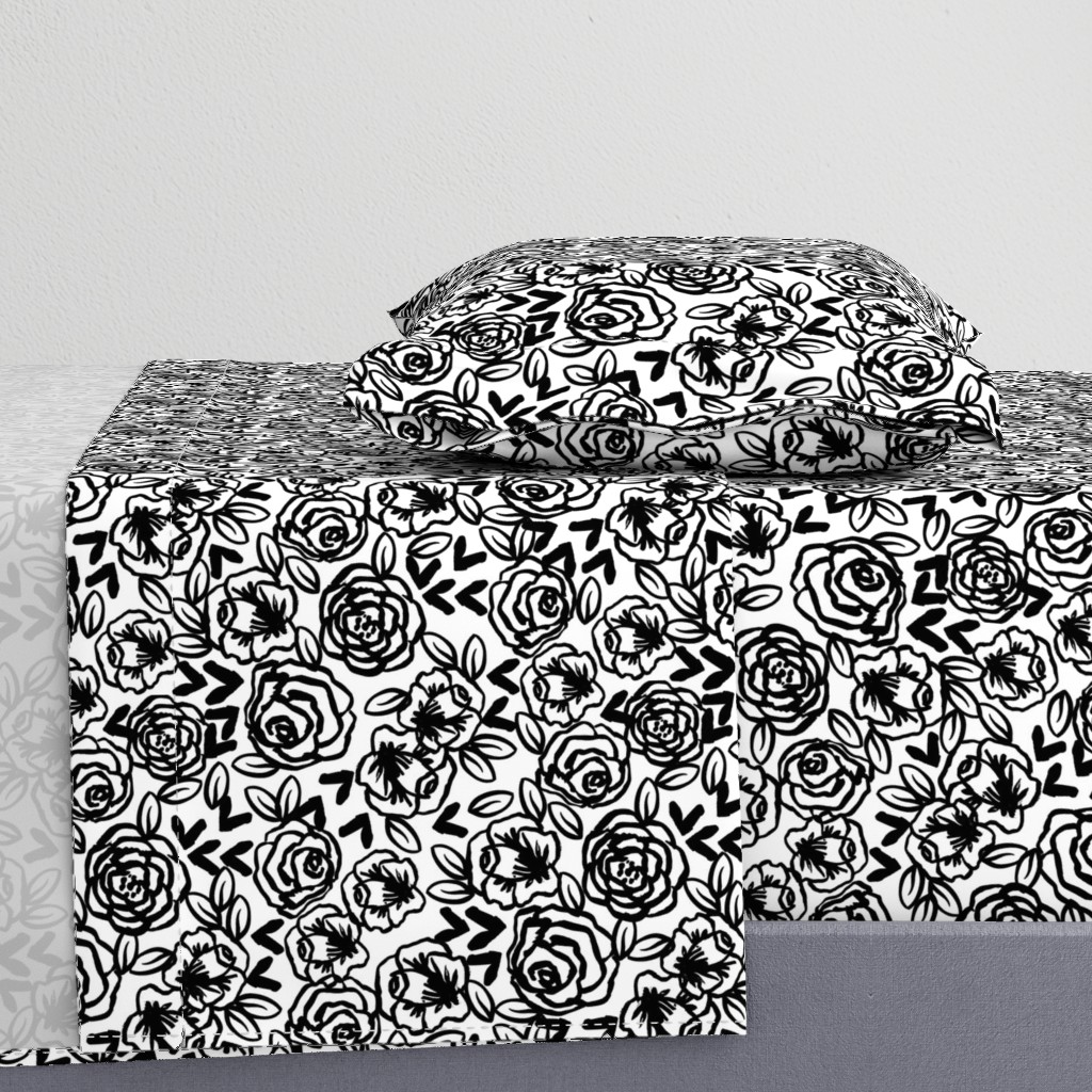 roses // black and white florals flower design for illustration pattern print