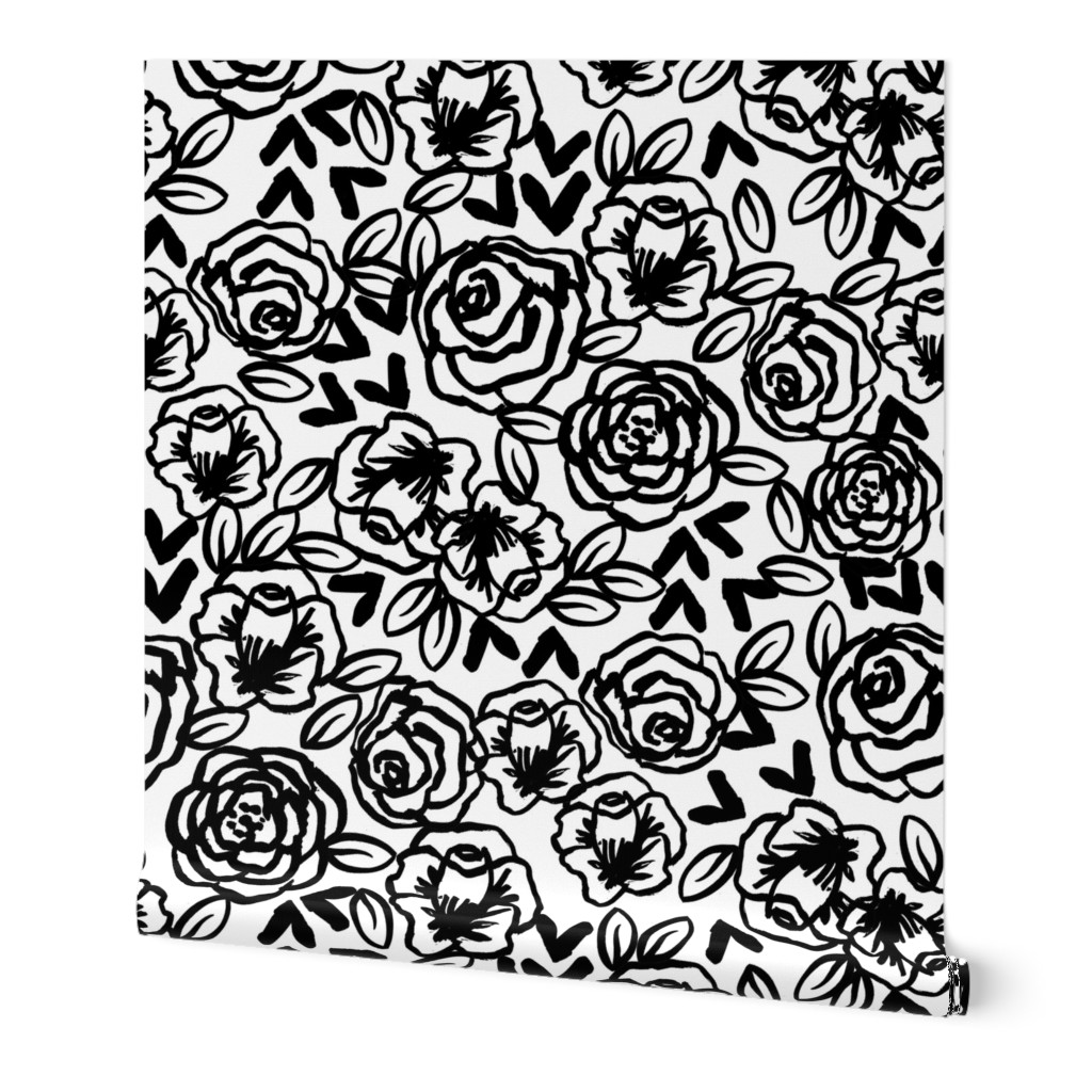 roses // black and white florals flower design for illustration pattern print