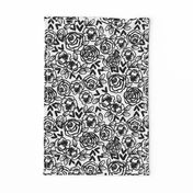 roses // black and white florals flower design for illustration pattern print