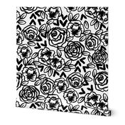 roses // black and white florals flower design for illustration pattern print