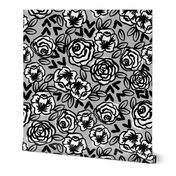 roses // black and white on grey floral flowers design 