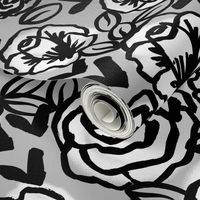 roses // black and white on grey floral flowers design 