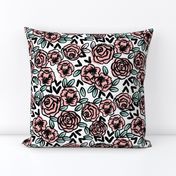 roses fabric  // pink on white sweet little vintage hand-drawn illustration pattern