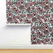 roses fabric  // pink on white sweet little vintage hand-drawn illustration pattern