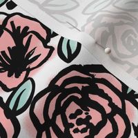 roses fabric  // pink on white sweet little vintage hand-drawn illustration pattern