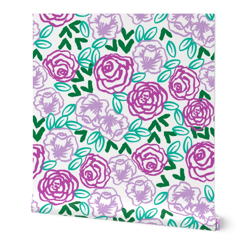 roses // two purples bright spring illustration pattern for little girls beautiful cute flower print