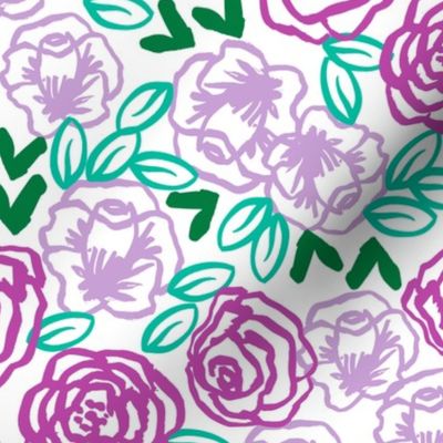 roses // two purples bright spring illustration pattern for little girls beautiful cute flower print