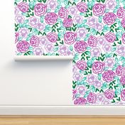 roses // two purples bright spring illustration pattern for little girls beautiful cute flower print