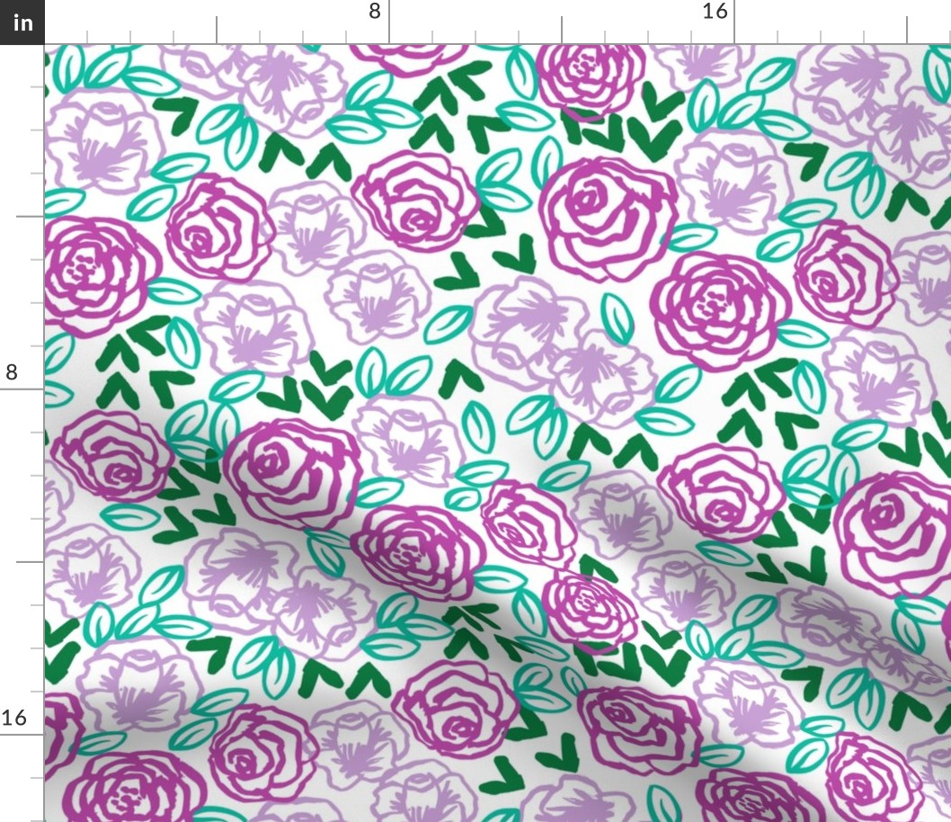 roses // two purples bright spring illustration pattern for little girls beautiful cute flower print